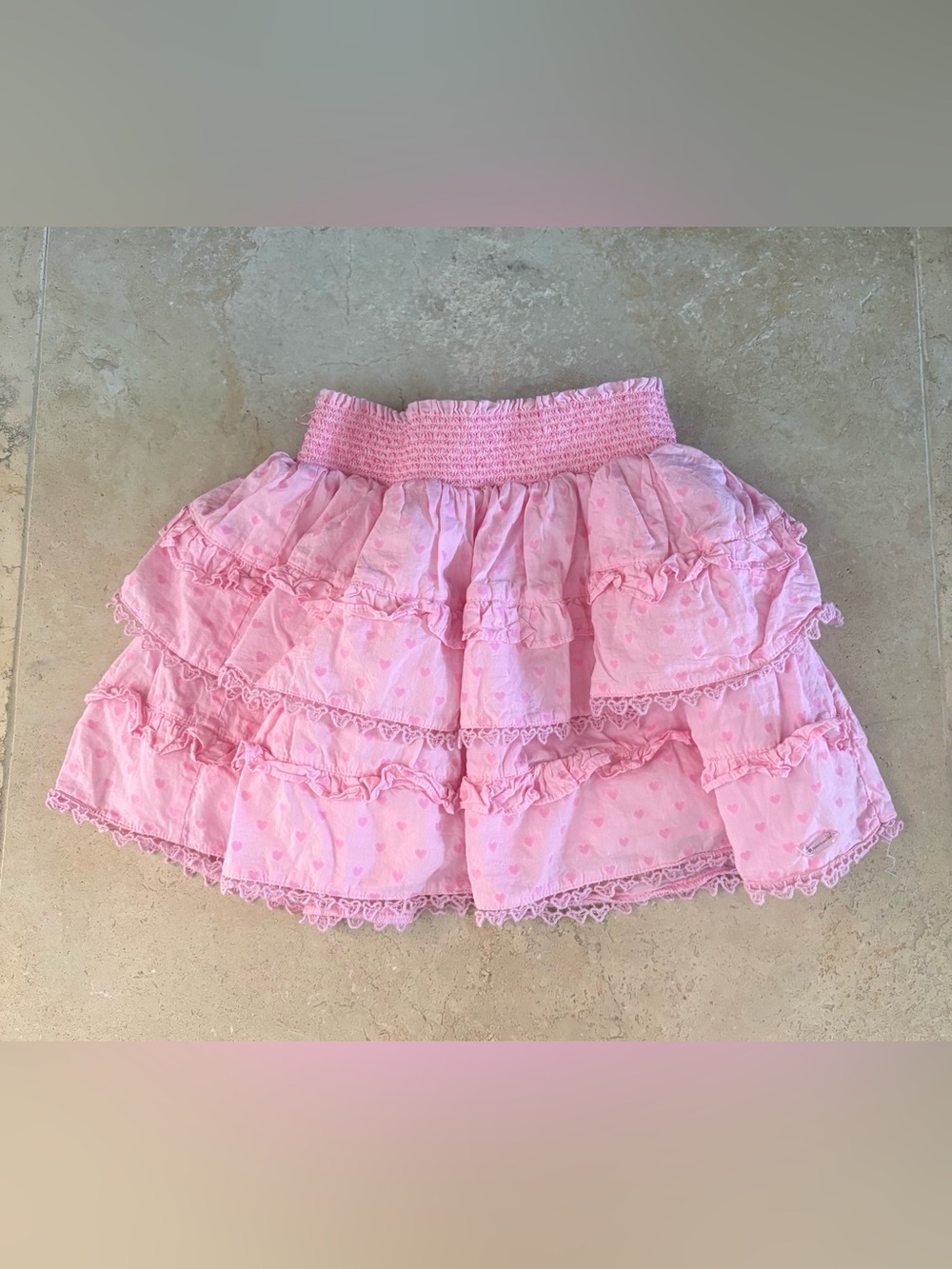 American Girl LoveShackFancy Girls Billie Pink Hearts Skirt Small 7/8
